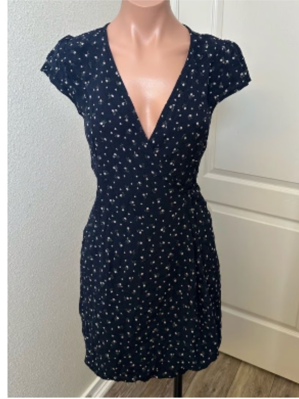 Brandy Melville Navy Mini Dress with White Floral Print O/S - Picture 2 of 5